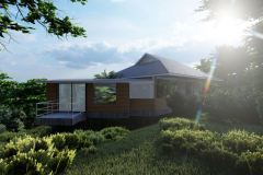 rear of bathroom area with view of terrace for private massage